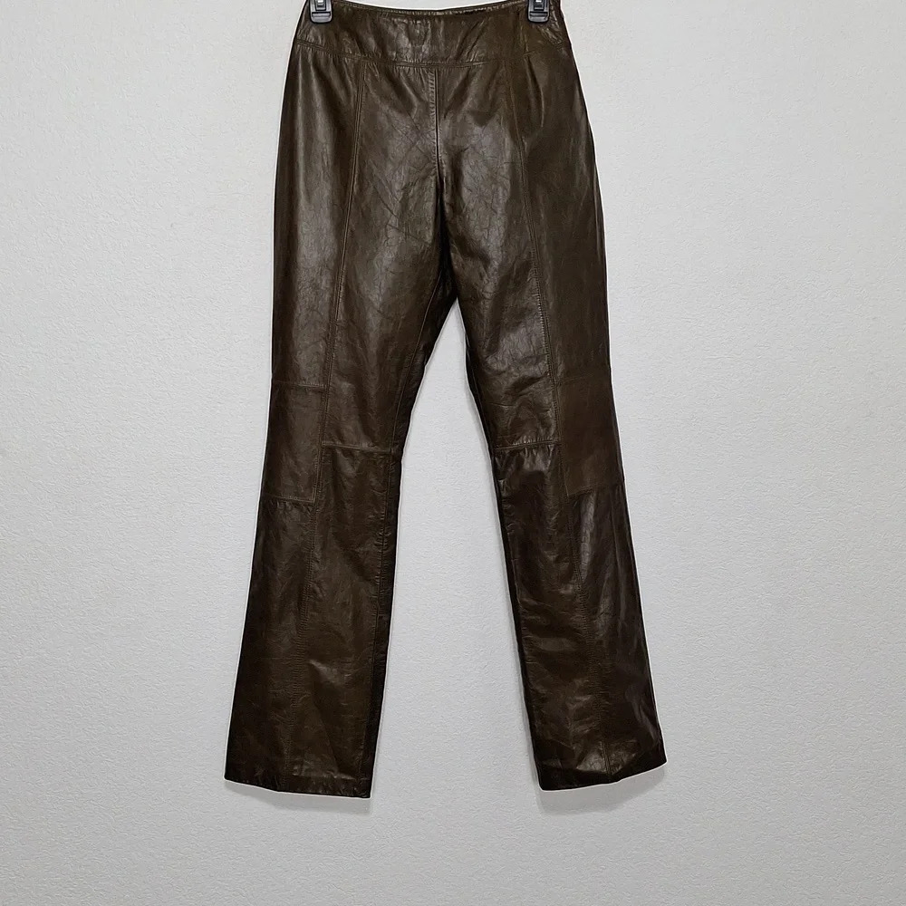 Halogen Streetwear Leather Moto Olive Green Patchwork Academia Biker Pant Size 2